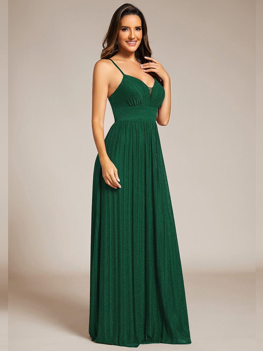 Robe de soirée formelle dos nu à bretelles spaghetti pailletées et col en V #Couleur_Vert Fonce