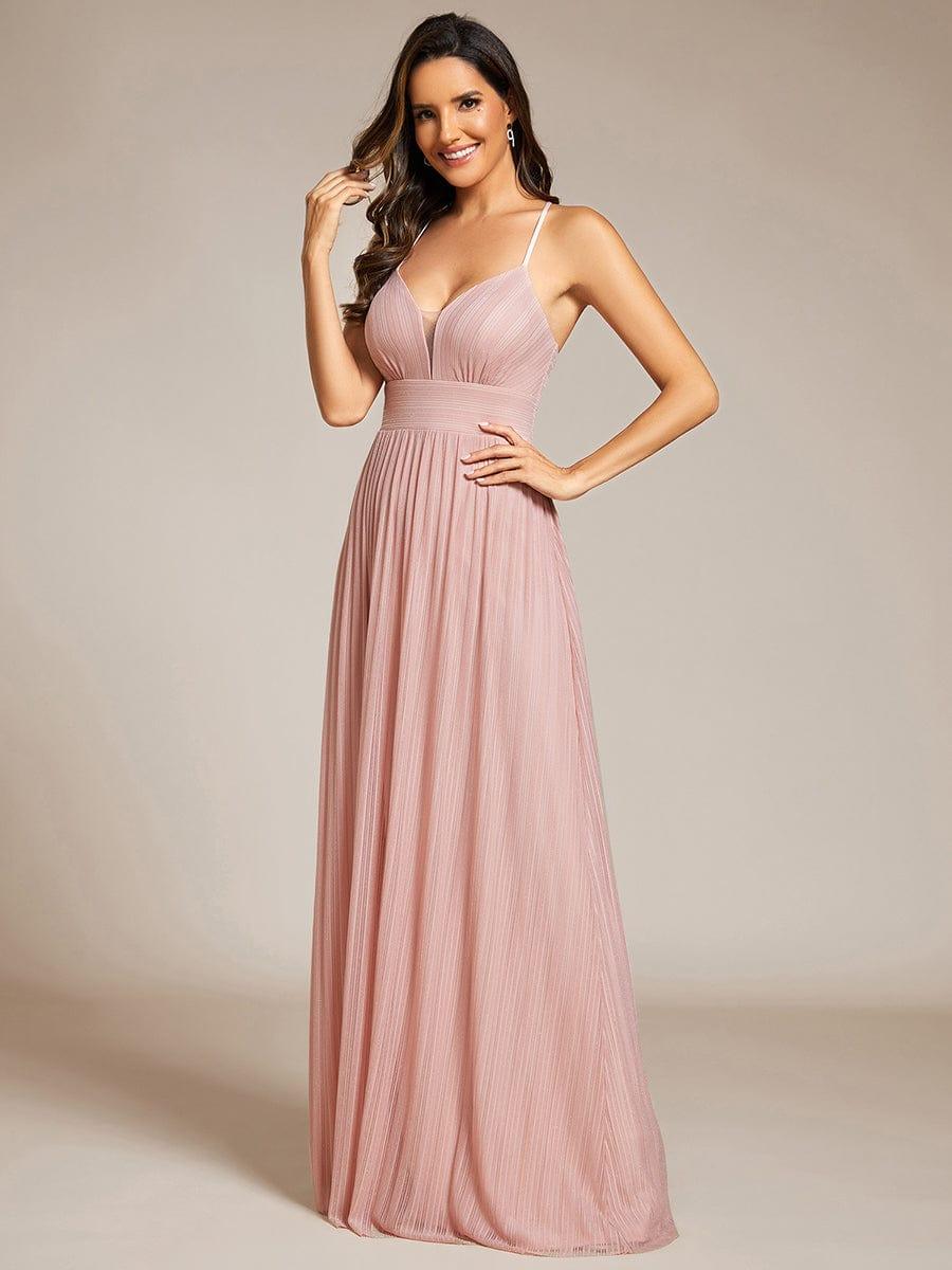 Robe de soirée formelle dos nu à bretelles spaghetti pailletées et col en V #Couleur_Rose