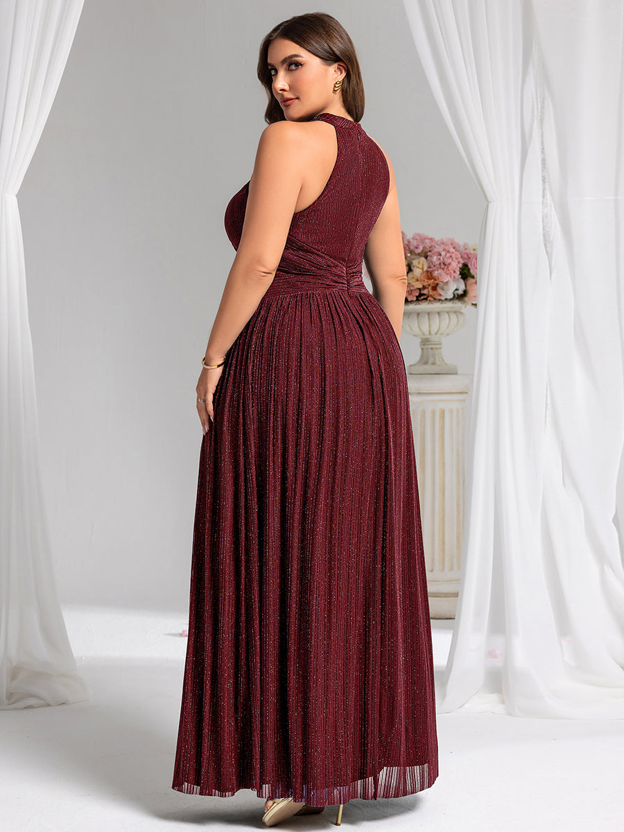Robe de soirée formelle scintillante à col licou avec silhouette trapèze #Couleur_Bordeaux
