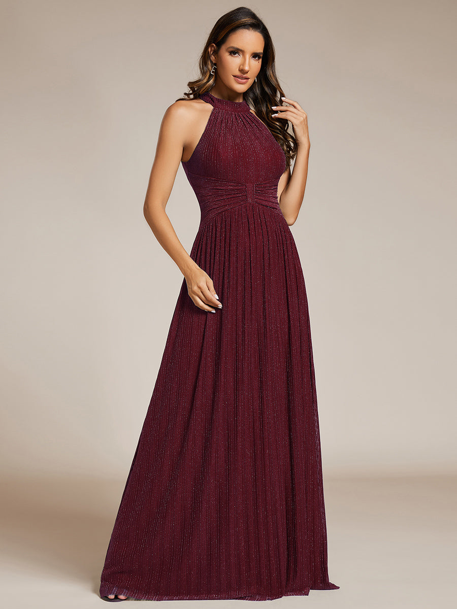 Robe de soirée formelle scintillante à col licou avec silhouette trapèze #Couleur_Bordeaux