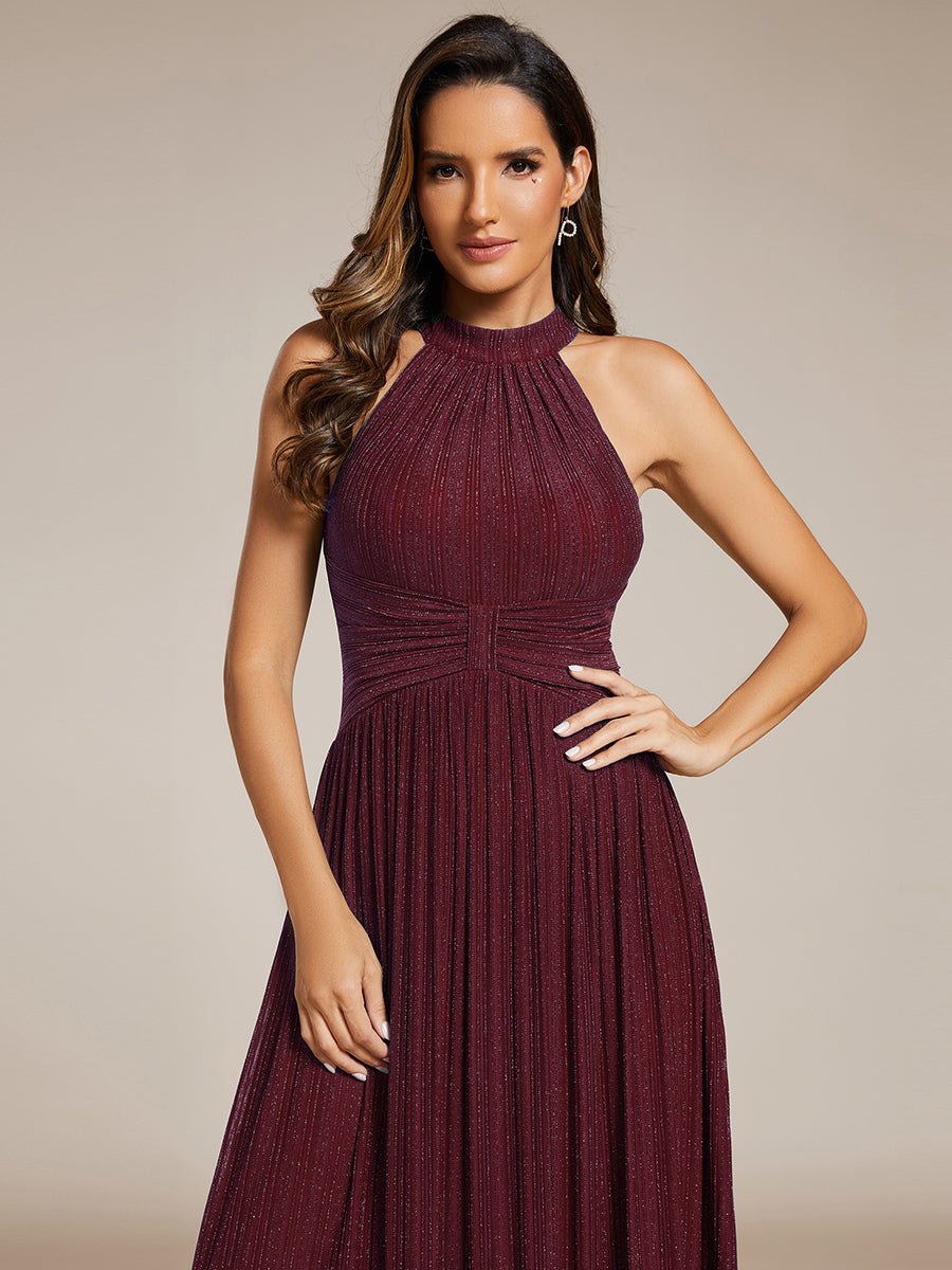 Robe de soirée formelle scintillante à col licou avec silhouette trapèze #Couleur_Bordeaux