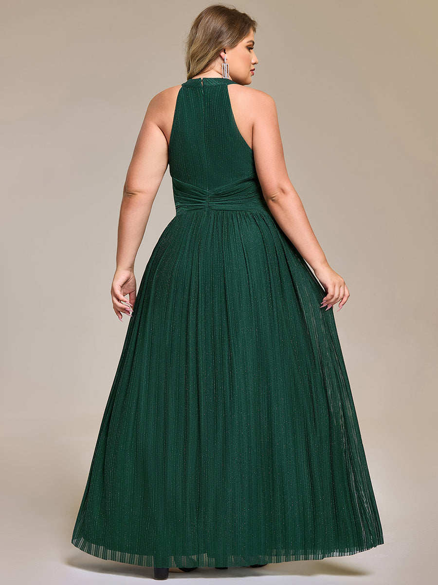 Robe de soirée formelle scintillante à col licou avec silhouette trapèze #Couleur_Vert Fonce