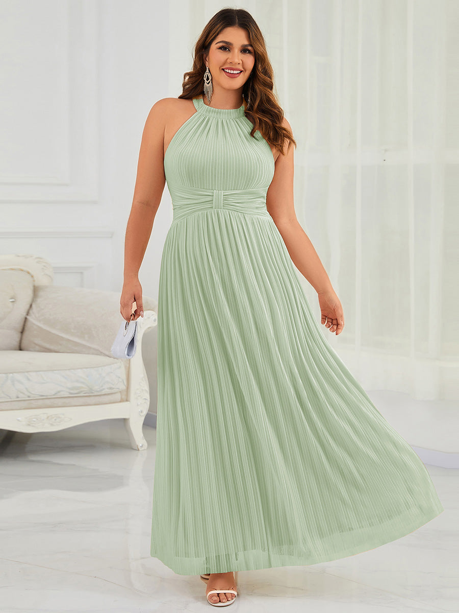 Robe de soirée formelle scintillante à col licou avec silhouette trapèze #Couleur_Menthe Verte