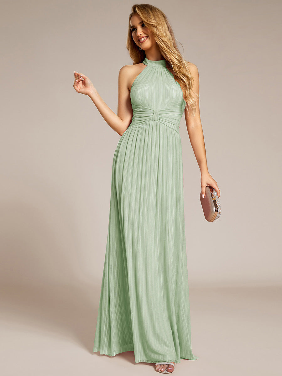 Robe de soirée formelle scintillante à col licou avec silhouette trapèze #Couleur_Menthe Verte