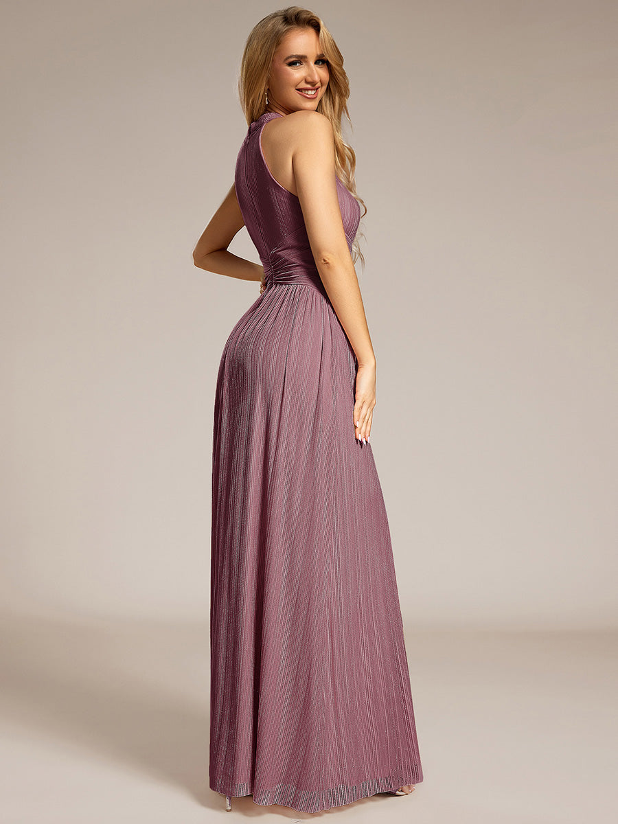 Robe de soirée formelle scintillante à col licou avec silhouette trapèze #Couleur_Orchidee