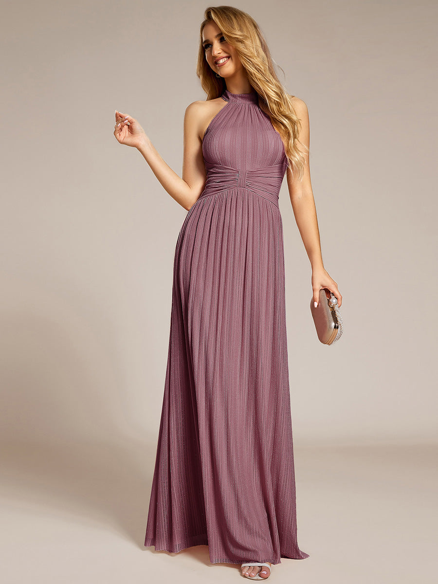 Robe de soirée formelle scintillante à col licou avec silhouette trapèze #Couleur_Orchidee