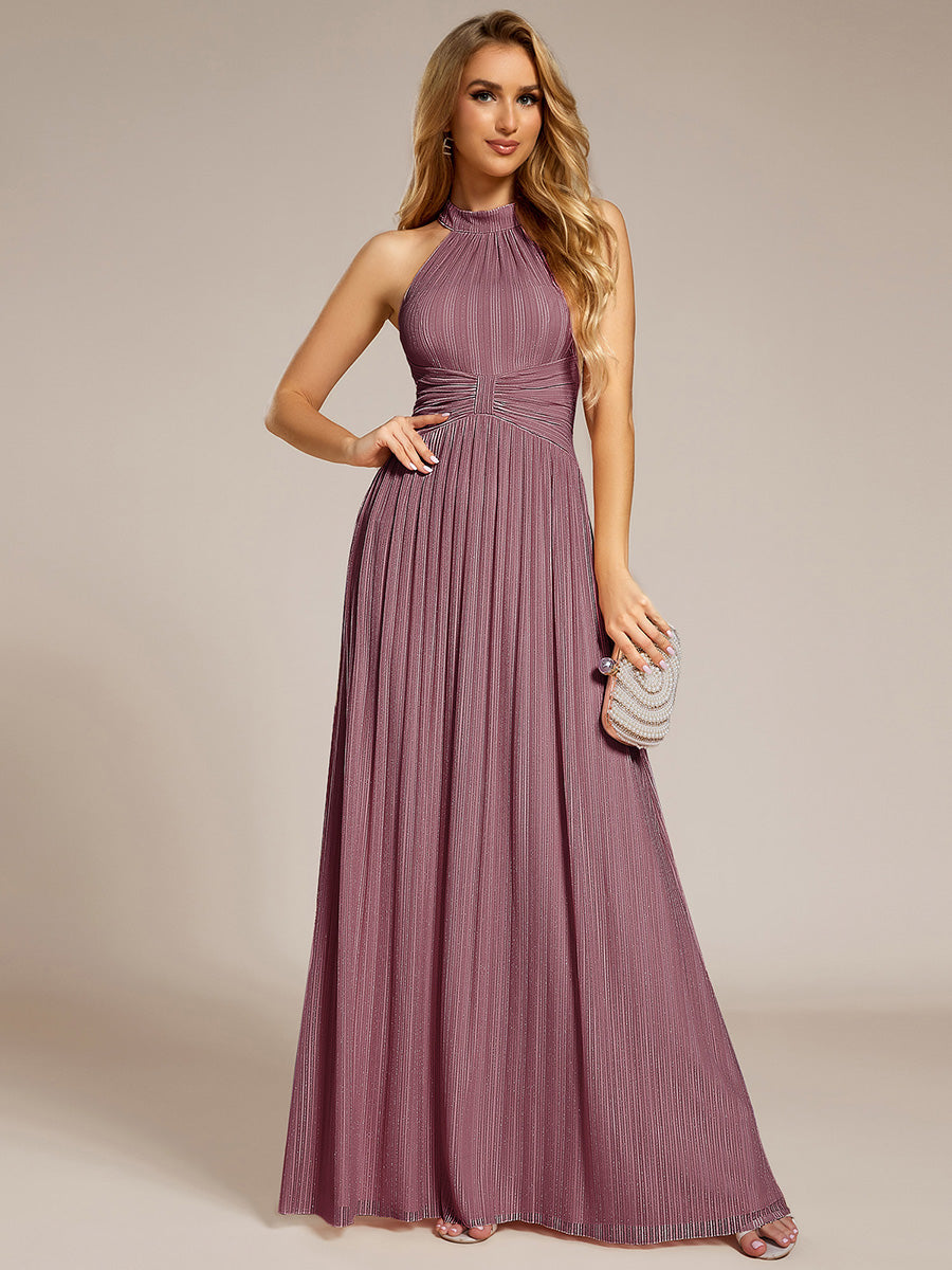 Robe de soirée formelle scintillante à col licou avec silhouette trapèze #Couleur_Orchidee