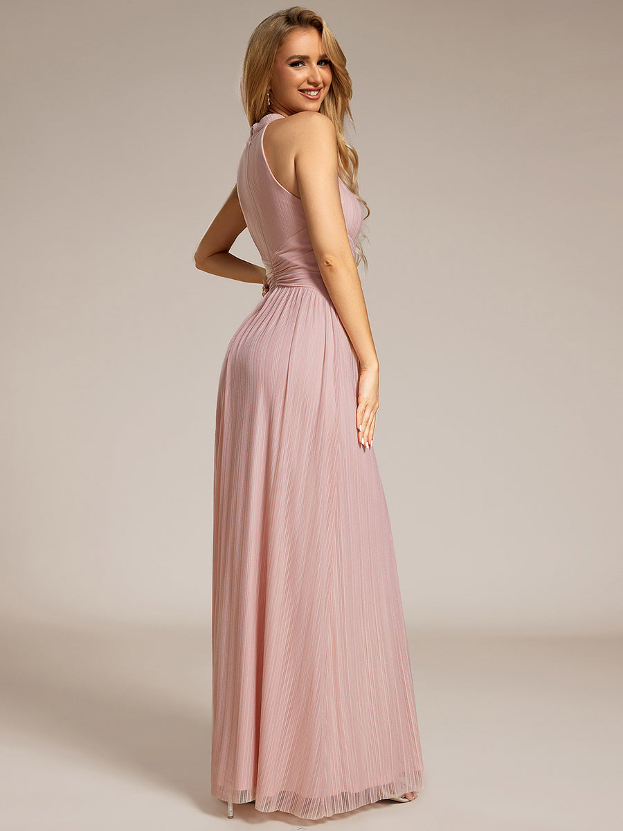 Robe de soirée formelle scintillante à col licou avec silhouette trapèze #Couleur_Rose