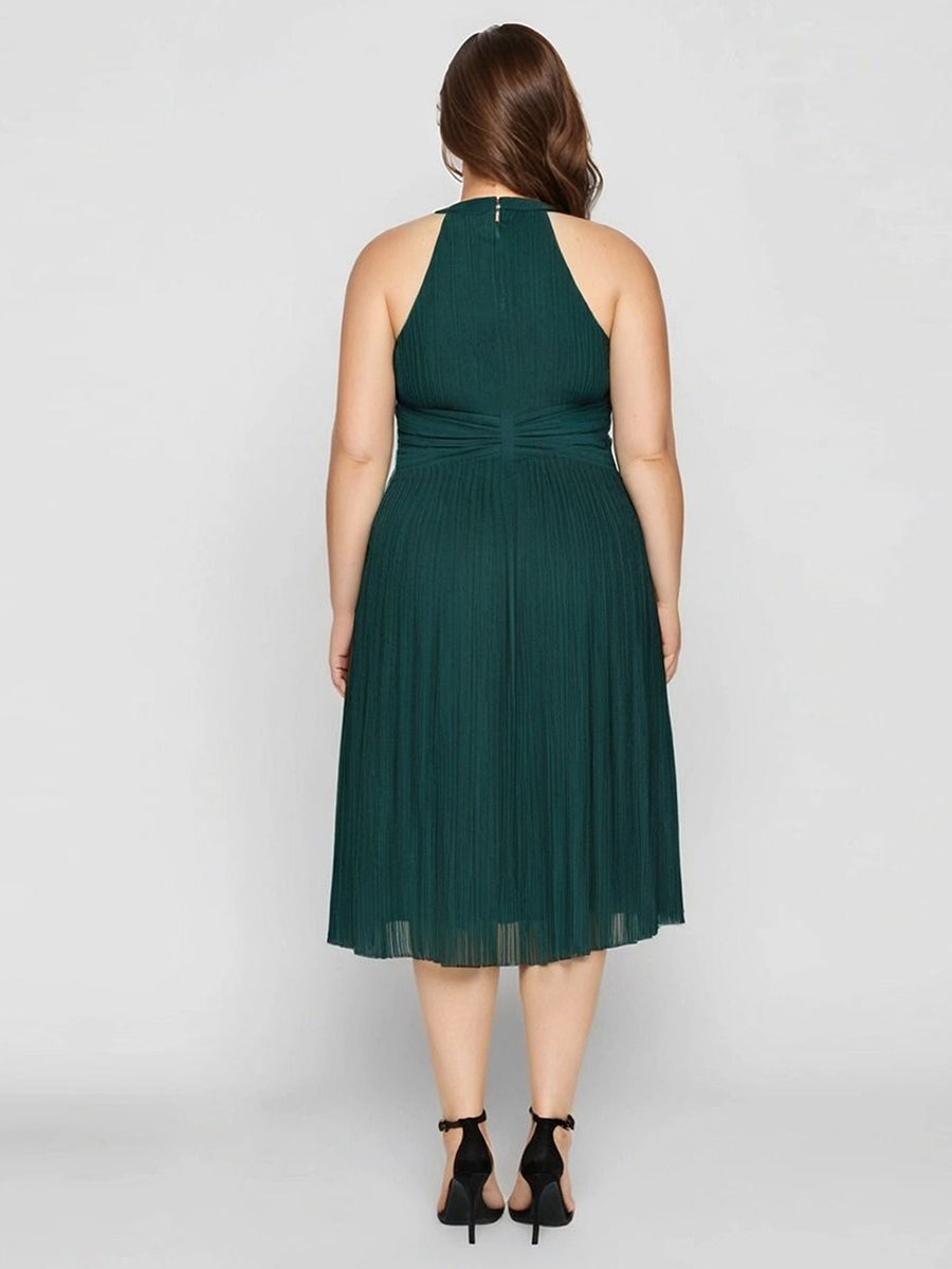 Robe D'invité De Mariage En Mousseline De Soie Mi-Longue Plissée à Manches à Volants Et Col En V #Couleur_Vert Fonce