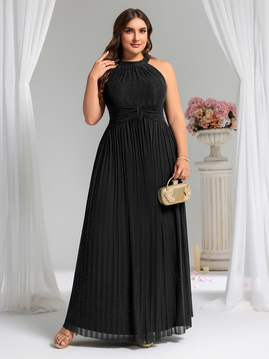 Robe de soirée formelle scintillante à col licou avec silhouette trapèze #Couleur_Noir
