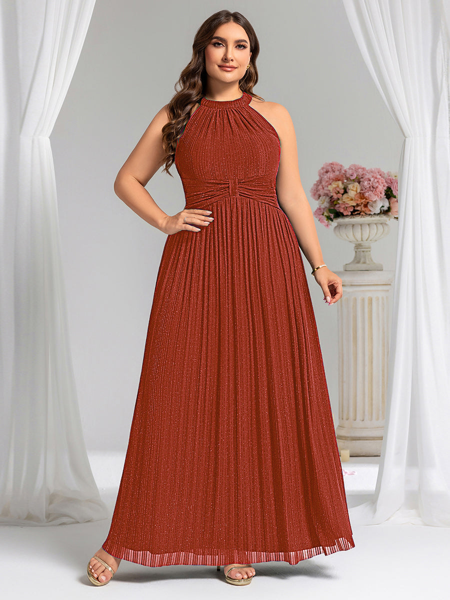 Robe de soirée formelle scintillante à col licou avec silhouette trapèze #Couleur_Burnt Orange