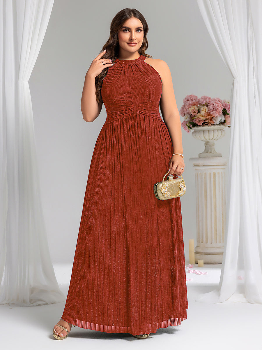 Robe de soirée formelle scintillante à col licou avec silhouette trapèze #Couleur_Burnt Orange