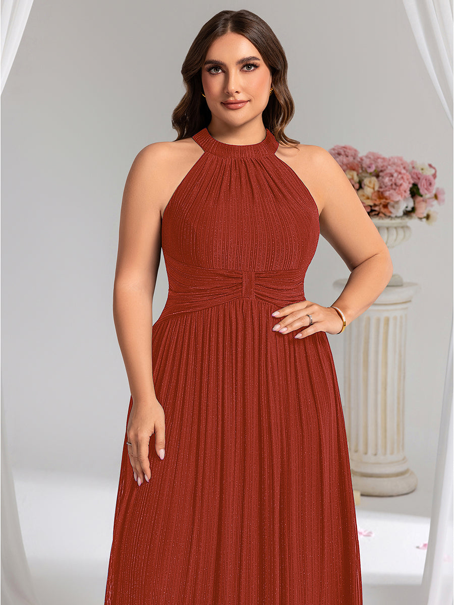 Robe de soirée formelle scintillante à col licou avec silhouette trapèze #Couleur_Burnt Orange