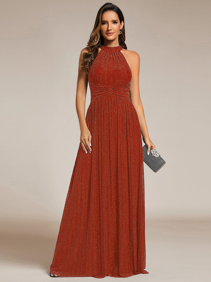 Robe de soirée formelle scintillante à col licou avec silhouette trapèze #Couleur_Burnt Orange