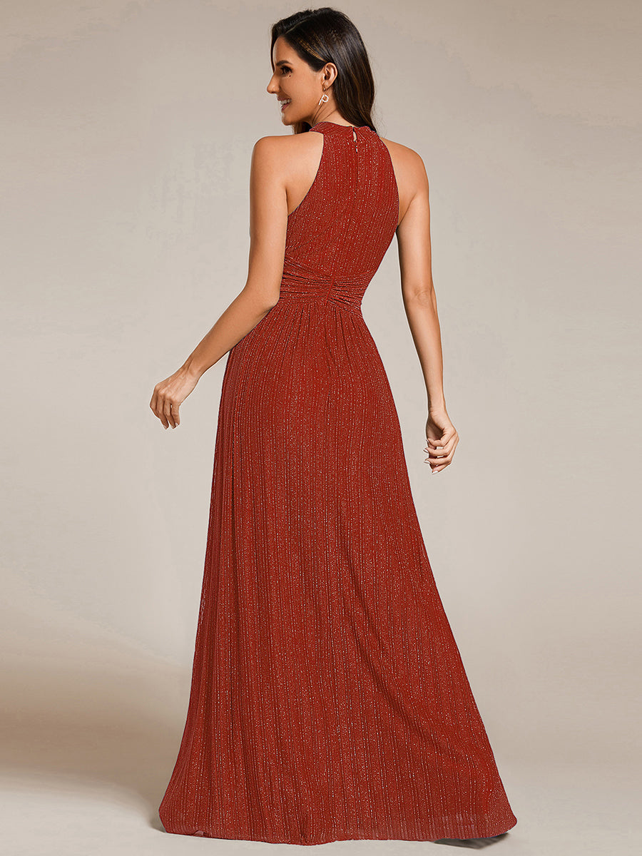 Robe de soirée formelle scintillante à col licou avec silhouette trapèze #Couleur_Burnt Orange