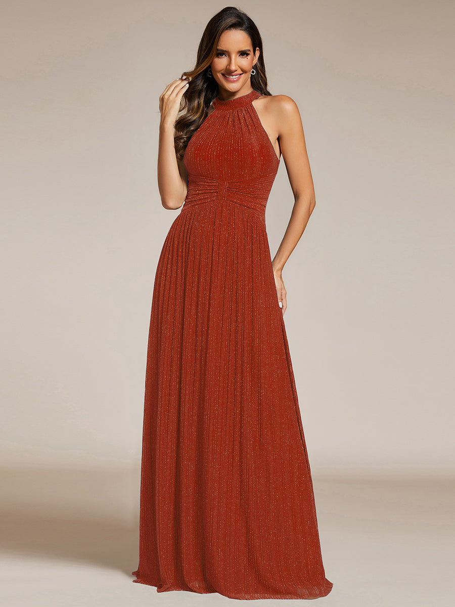 Robe de soirée formelle scintillante à col licou avec silhouette trapèze #Couleur_Burnt Orange