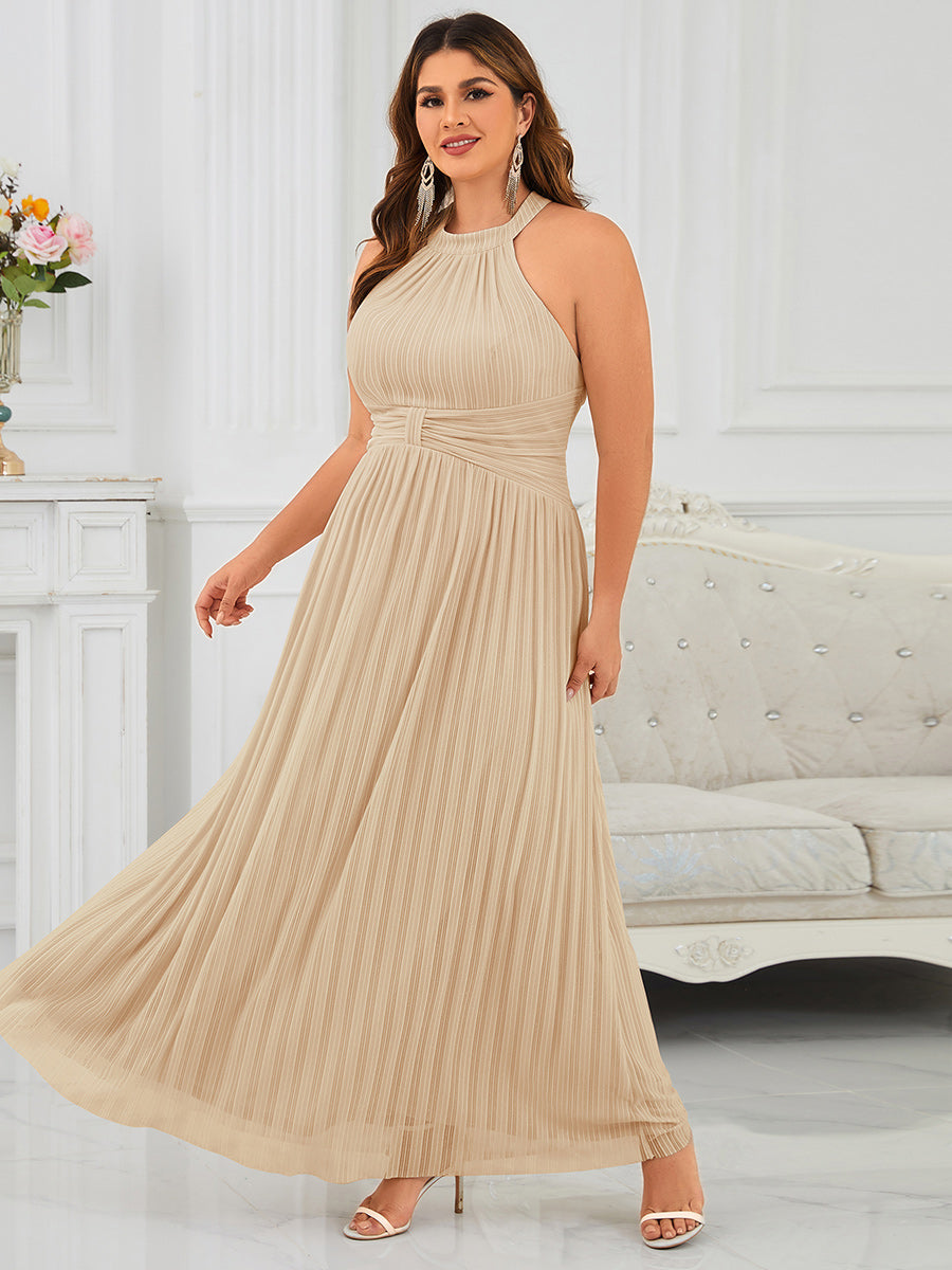 Robe de soirée formelle scintillante à col licou avec silhouette trapèze #Couleur_Champagner