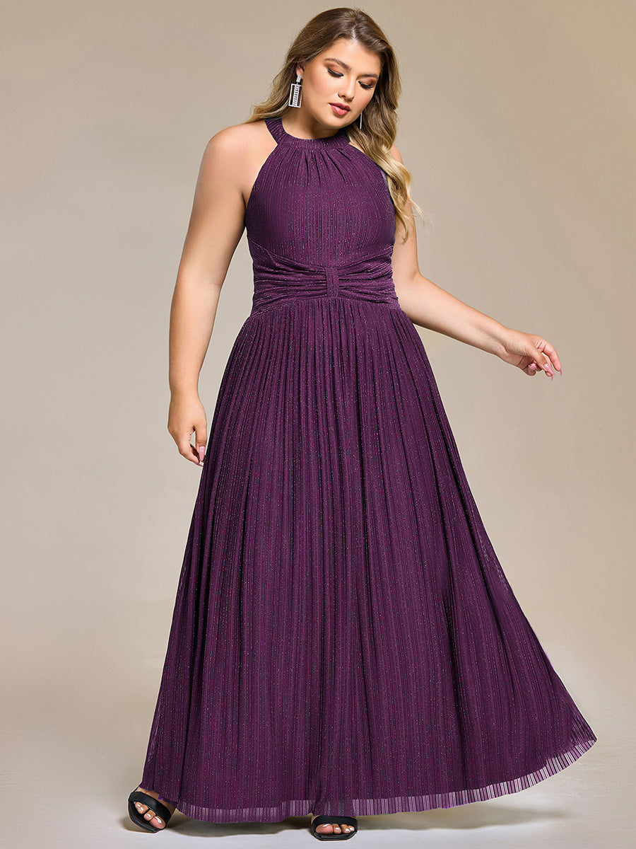 Robe de soirée formelle scintillante à col licou avec silhouette trapèze #Couleur_Glycine violette