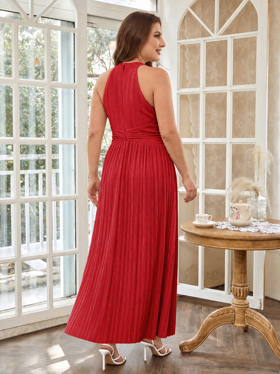 Robe de soirée formelle scintillante à col licou avec silhouette trapèze #Couleur_Rouge