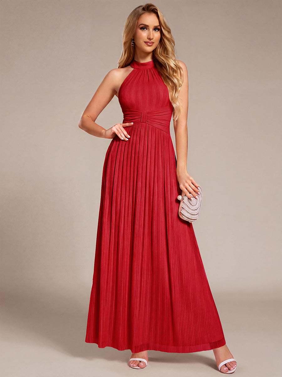 Robe de soirée formelle scintillante à col licou avec silhouette trapèze #Couleur_Rouge