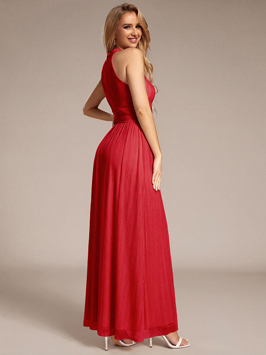 Robe de soirée formelle scintillante à col licou avec silhouette trapèze #Couleur_Rouge