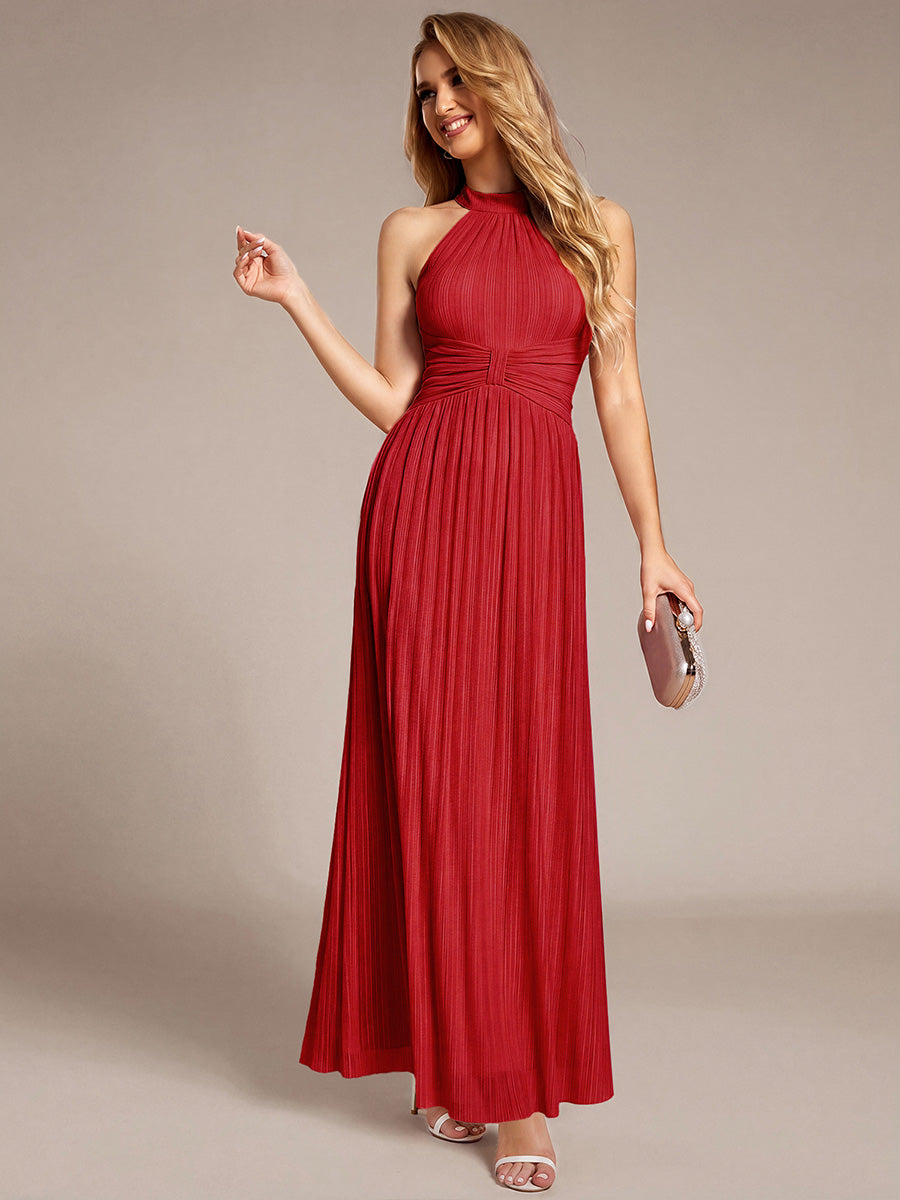 Robe de soirée formelle scintillante à col licou avec silhouette trapèze #Couleur_Rouge