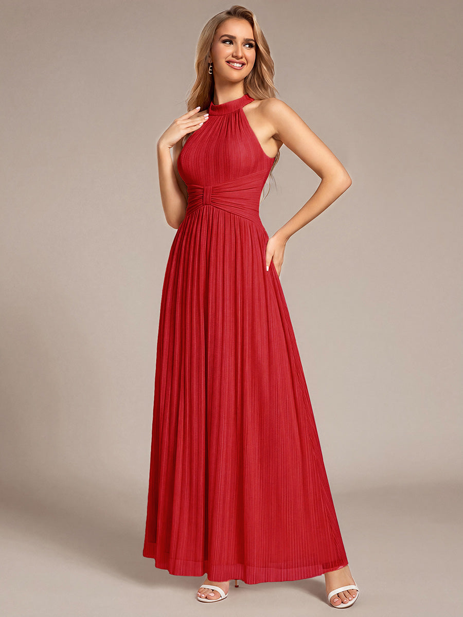 Robe de soirée formelle scintillante à col licou avec silhouette trapèze #Couleur_Rouge