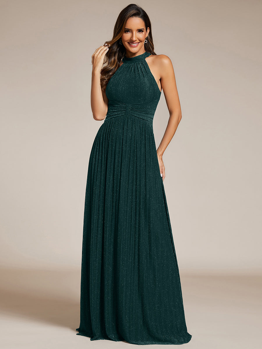 Robe de soirée formelle scintillante à col licou avec silhouette trapèze #Couleur_Bleu Sarcelle