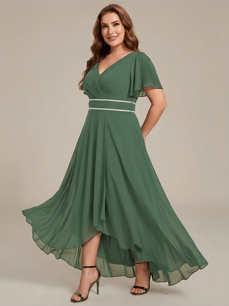 Robe de soirée formelle en mousseline de soie à double col en V et taille ajustée #Couleur_Eukalyptus Grün