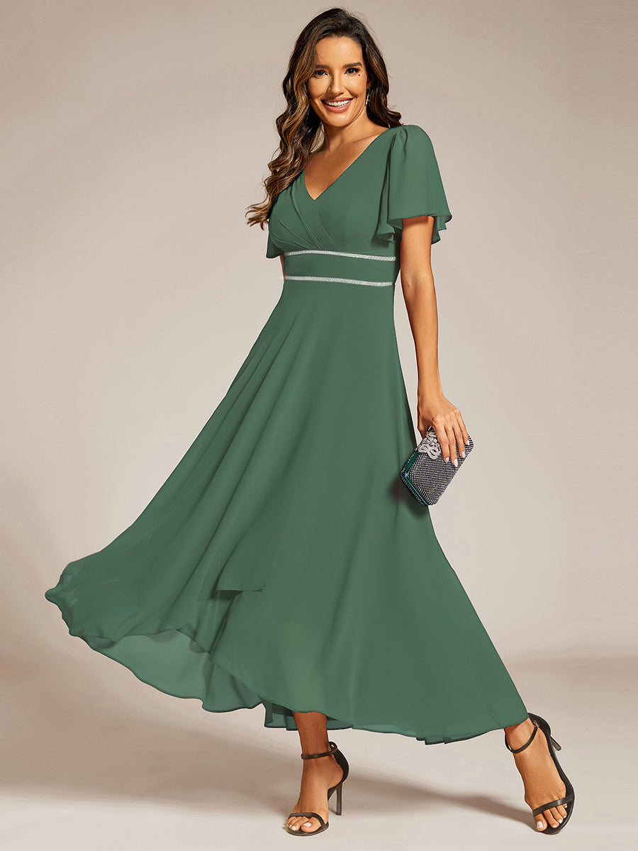 Robe de soirée formelle en mousseline de soie à double col en V et taille ajustée #Couleur_Eukalyptus Grün