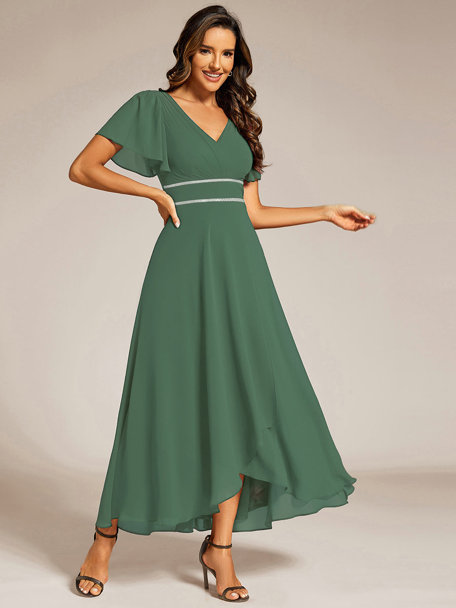Robe de soirée formelle en mousseline de soie à double col en V et taille ajustée #Couleur_Eukalyptus Grün