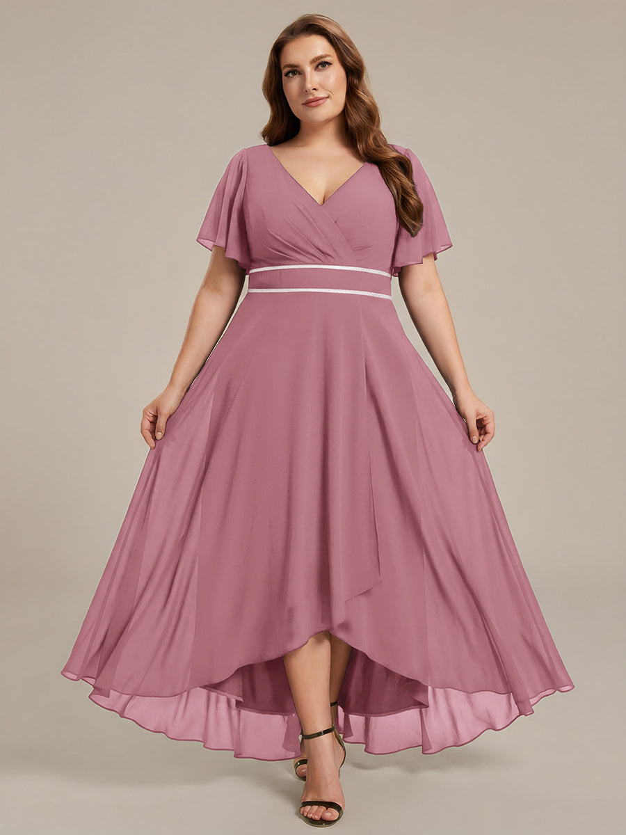 Robe de soirée formelle en mousseline de soie à double col en V et taille ajustée #Couleur_Orchidee