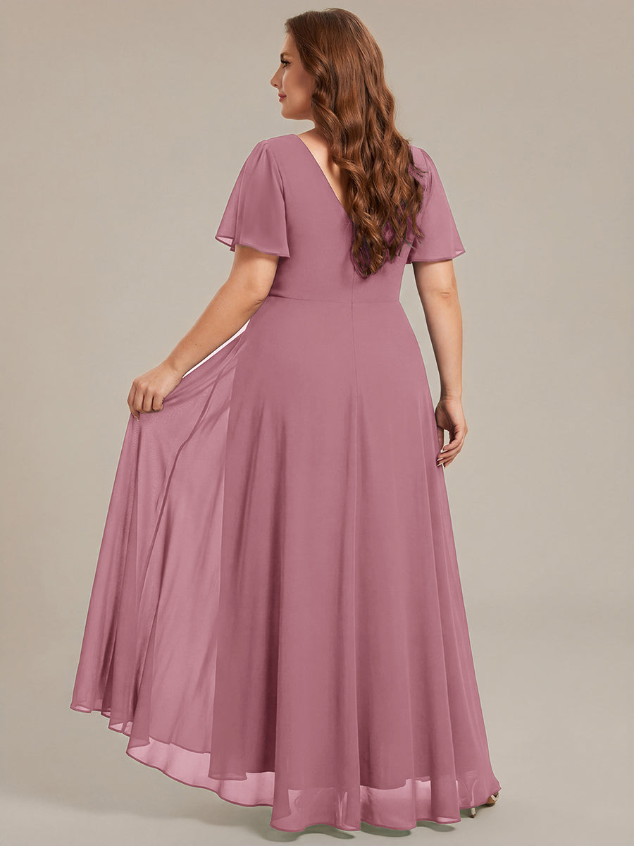Robe de soirée formelle en mousseline de soie à double col en V et taille ajustée #Couleur_Orchidee