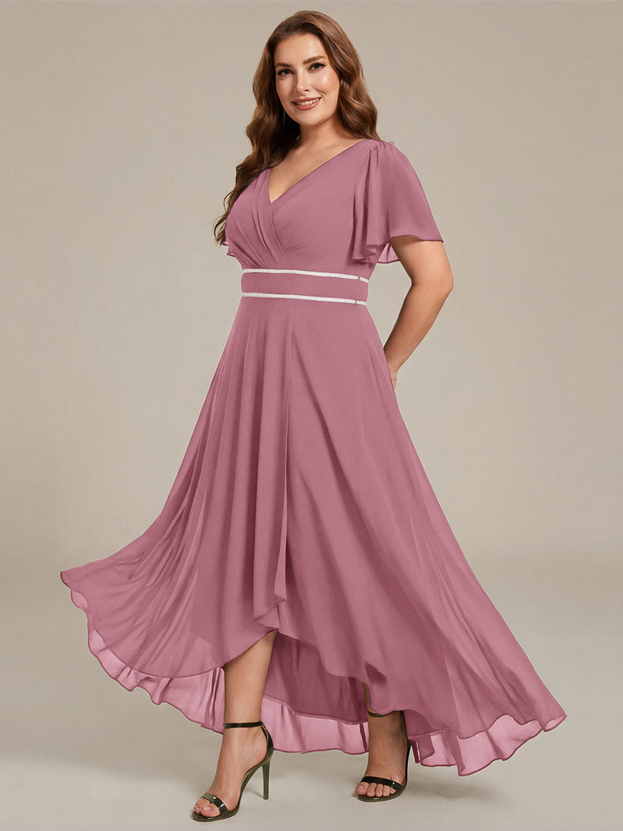 Robe de soirée formelle en mousseline de soie à double col en V et taille ajustée #Couleur_Orchidee