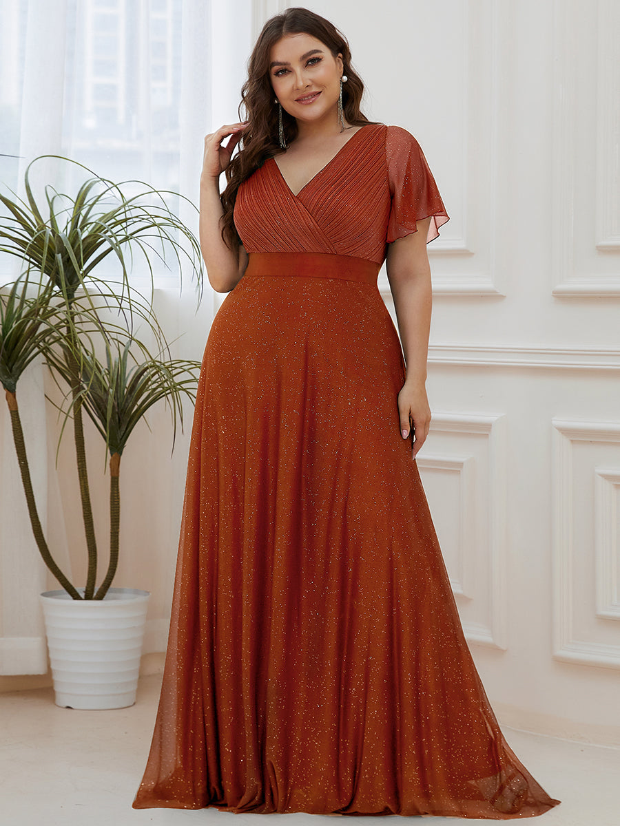 Robe de soirée longue scintillante à col en V et à manches flottantes #Couleur_Burnt Orange