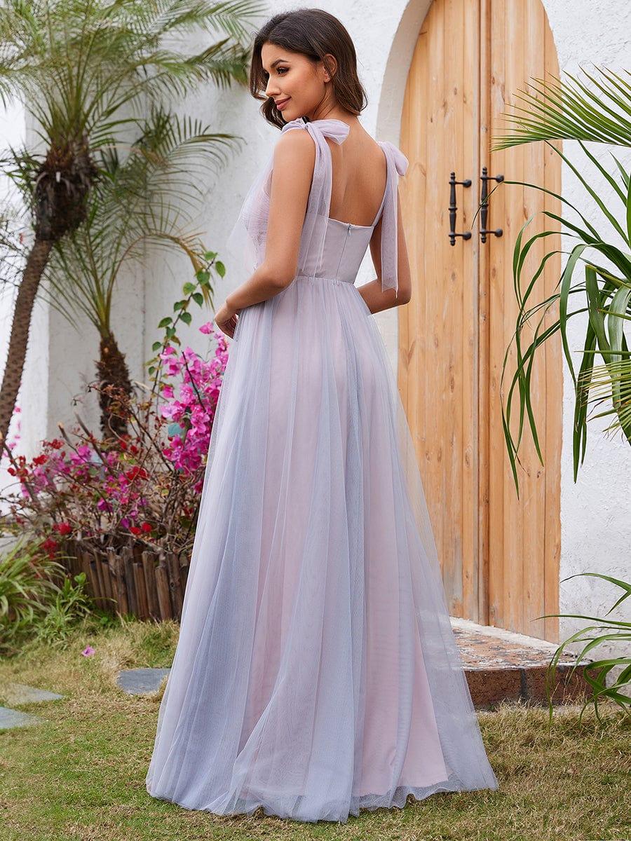 Robe de soirée trapèze frenulum nouée en cœur avec appliques à la taille #Couleur_Rose