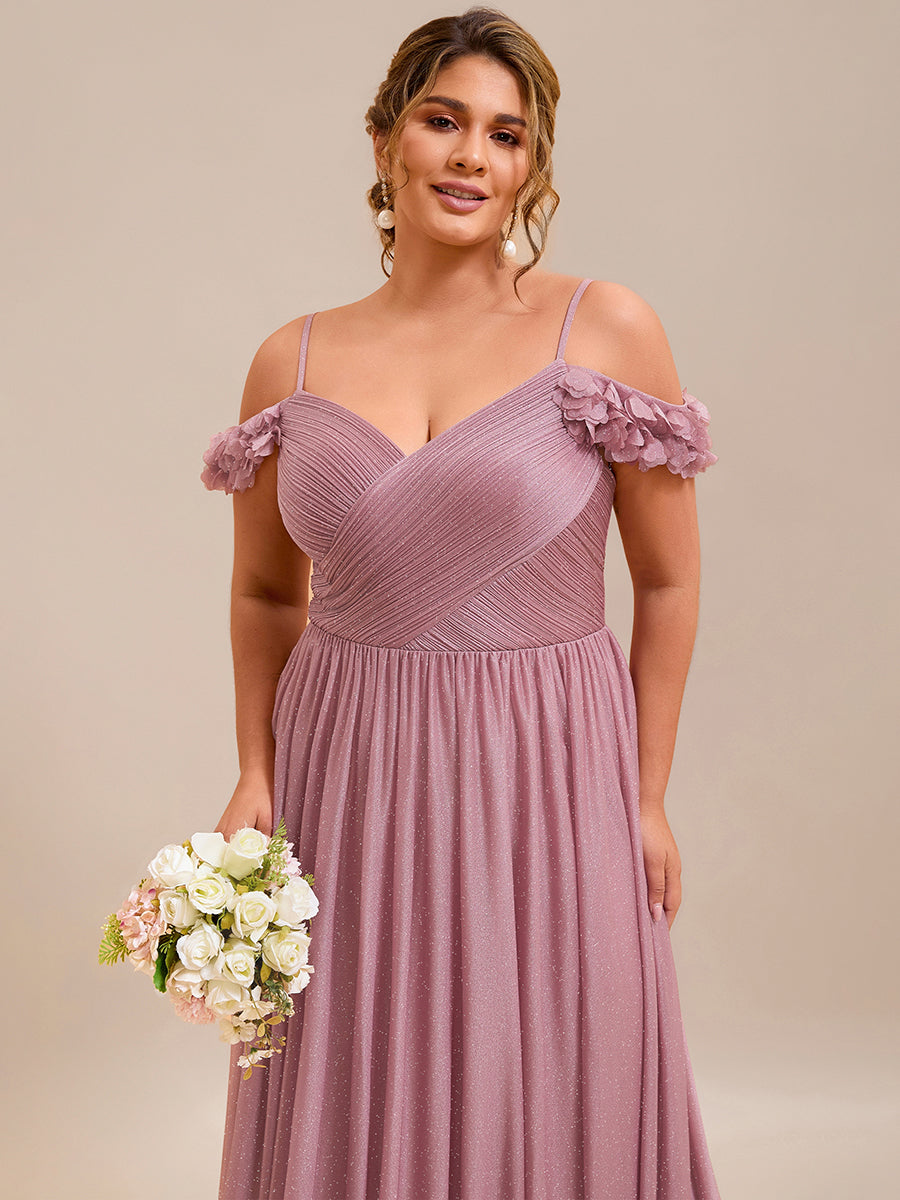 Robe D'invité De Mariage En Mousseline De Soie Mi-Longue Plissée à Manches à Volants Et Col En V #Couleur_Orchidee