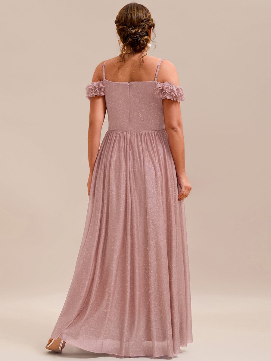 Robe D'invité De Mariage En Mousseline De Soie Mi-Longue Plissée à Manches à Volants Et Col En V #Couleur_Rose