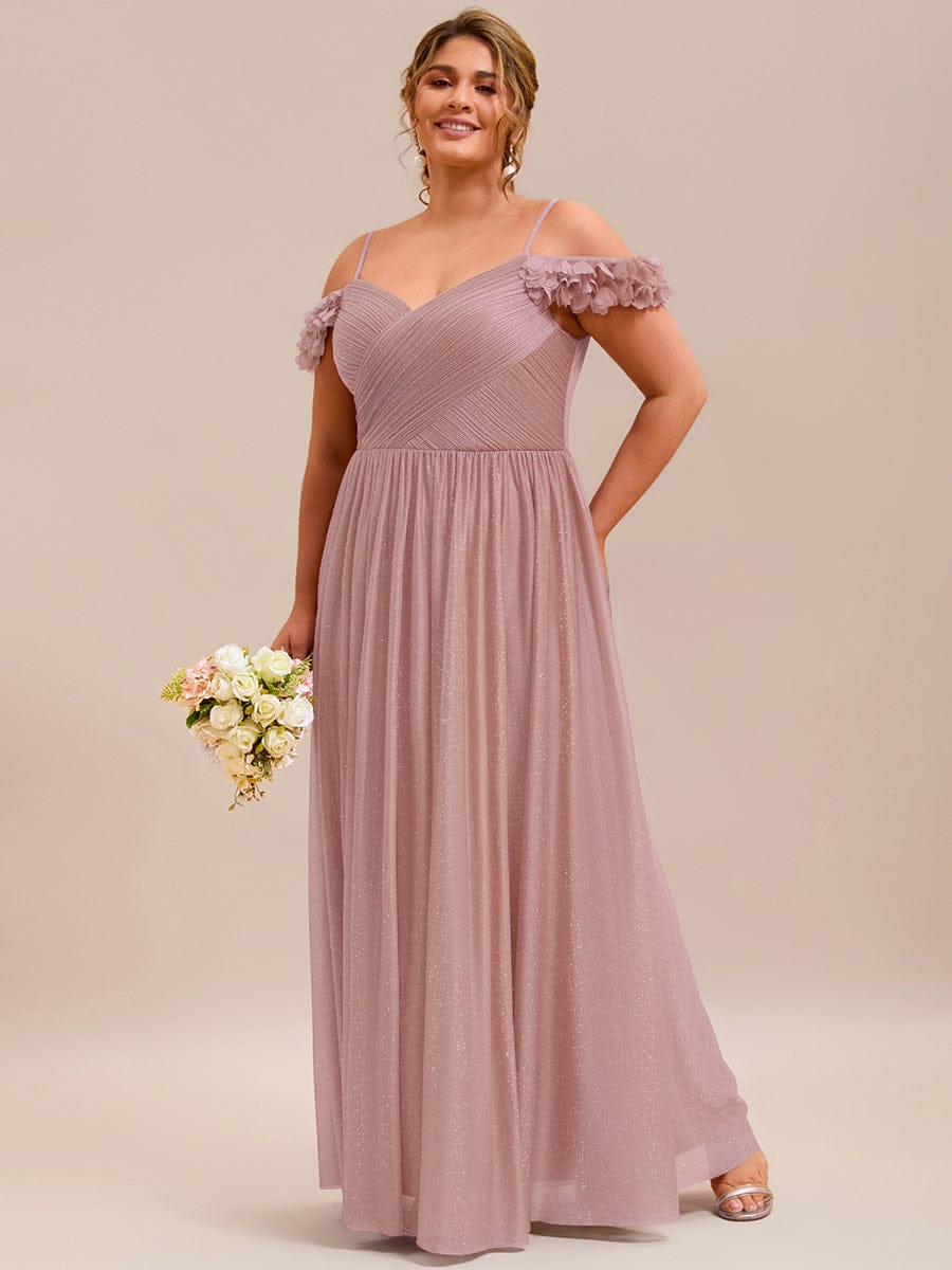 Robe D'invité De Mariage En Mousseline De Soie Mi-Longue Plissée à Manches à Volants Et Col En V #Couleur_Rose