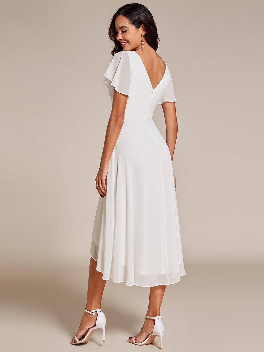 Robe Mariage Invitée haute-basse mousseline col en V Manches à volants #Couleur_Blanc