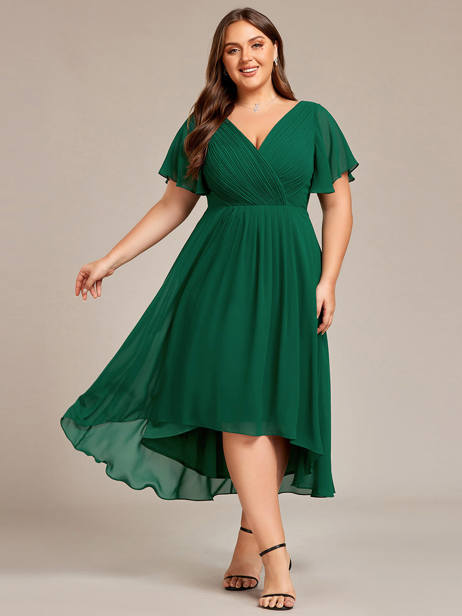 Robe d'invité de mariage chic à col en V #Couleur_Vert Fonce