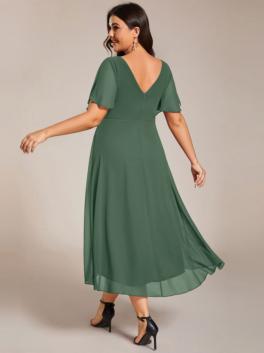 Robe d'invité de mariage chic à col en V #Couleur_Eukalyptus Grün