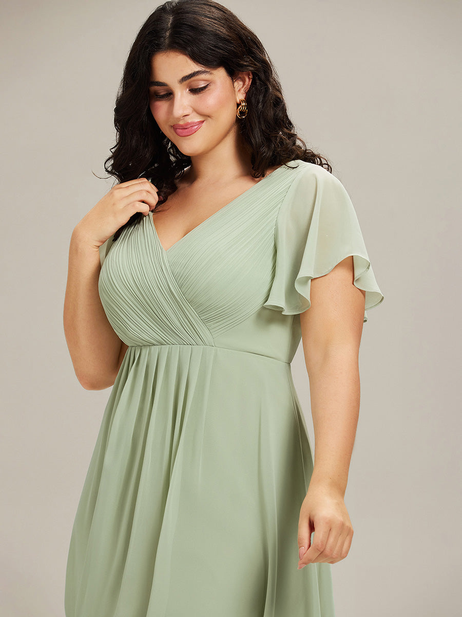 Robe d'invité de mariage chic à col en V #Couleur_Menthe Verte