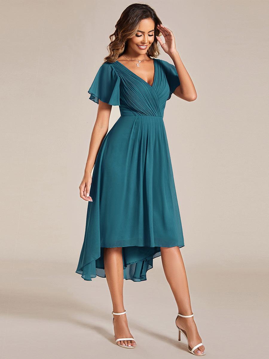 Robe d'invité de mariage chic à col en V #Couleur_Bleu Sarcelle