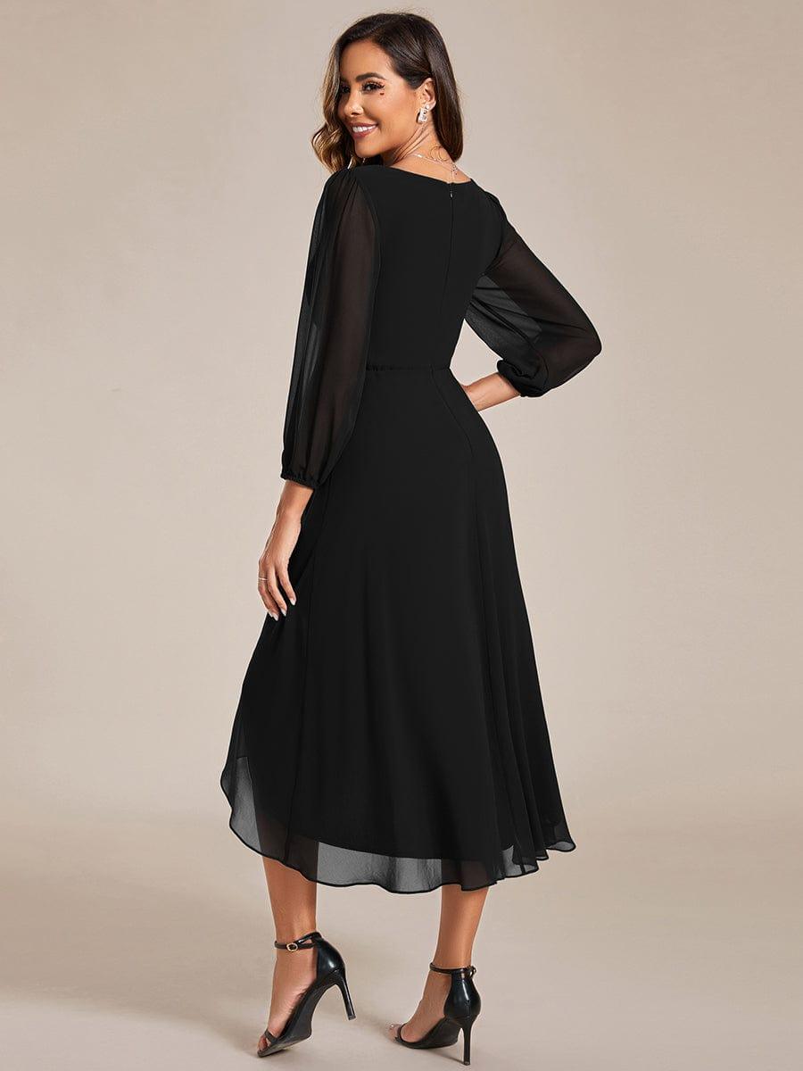 Robe invité de mariage mi-longue manches longues ourlet asymétrique #Couleur_Noir