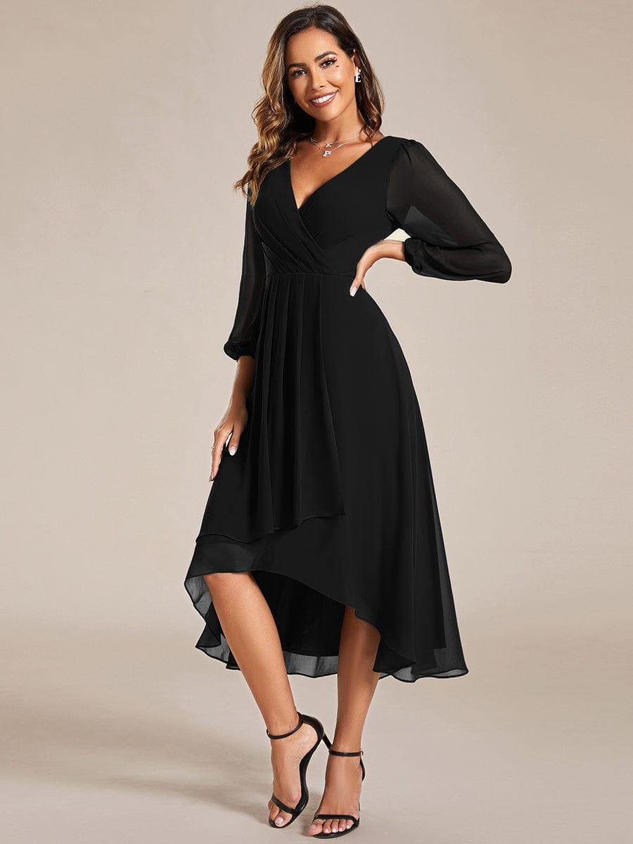 Robe invité de mariage mi-longue manches longues ourlet asymétrique #Couleur_Noir