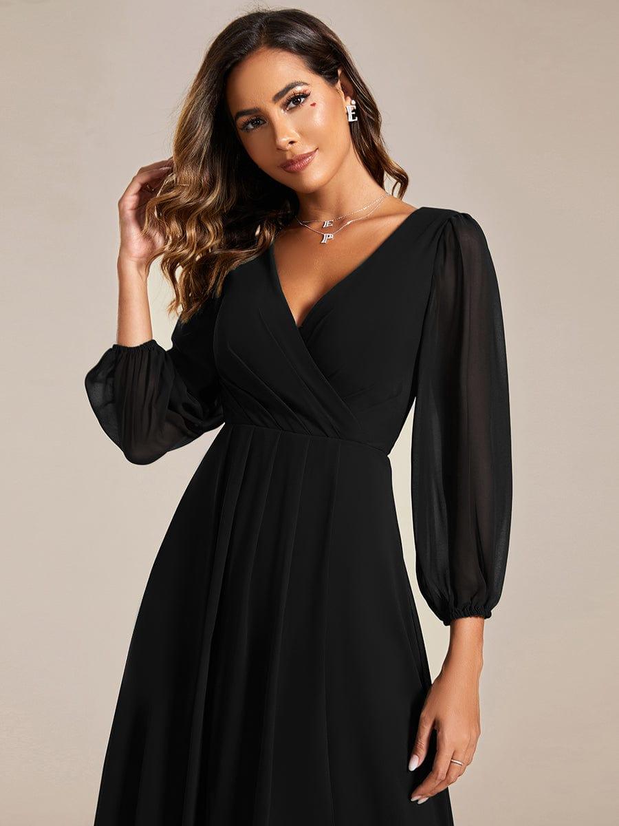 Robe invité de mariage mi-longue manches longues ourlet asymétrique #Couleur_Noir