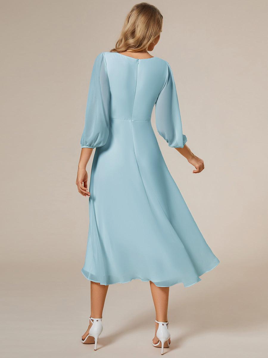 Robes de demoiselle d'honneur à manches longues et ourlet asymétrique #Couleur_Bleu Ciel