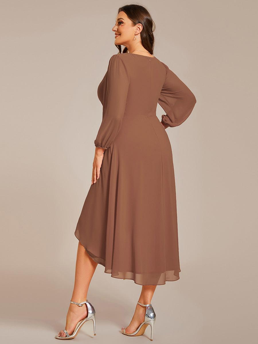 Robe invité de mariage mi-longue manches longues ourlet asymétrique #Couleur_Brun