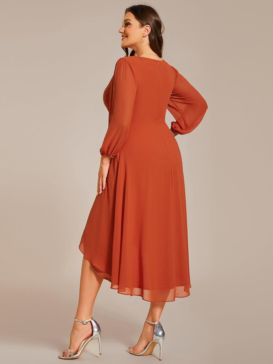 Grande Taille Robe invité de mariage mi-longue manches longues ourlet asymétrique #Couleur_Burnt Orange